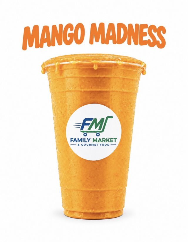 Mango Madness smoothie in a Family Market cup