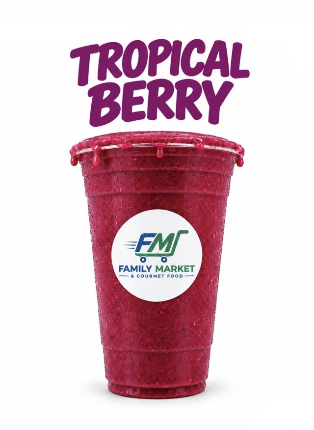 Tropical Berry smoothie in a Family Market cup